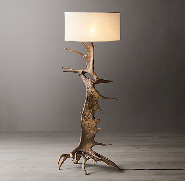 Natural Moose Antler Floor Lamp, Moose Lamp Shade Set
