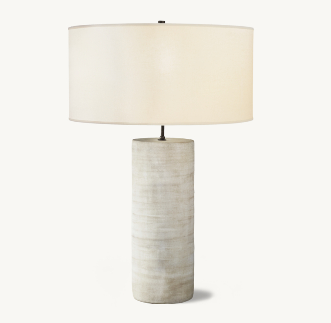 36&#34; table lamp shown in Washed Grey with French Drum Linen Shade, size I, in White Linen with Frosted lining.