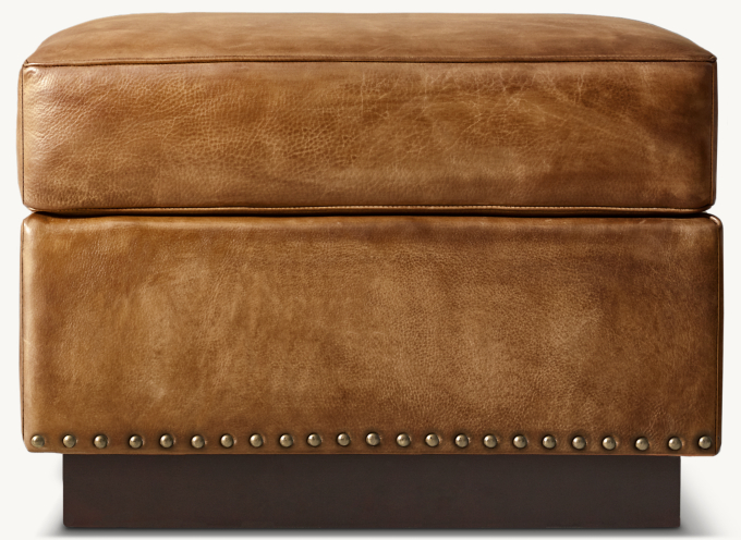 1940s French Leather Club Ottoman