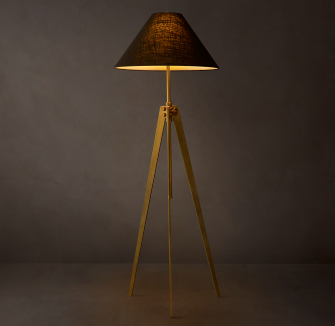 Shown in Lacquered Burnished Brass with Grand Slope Linen Shade in Black (sold separately).