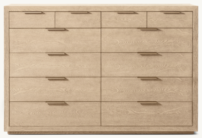 Vue de Face - Machinto - Commode à 12 Tiroirs - Chêne Grège/Champagne