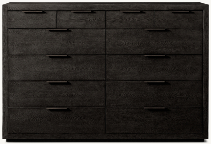 Vue de Face - Machinto - Commode à 12 Tiroirs - Chêne Noir/Bronze