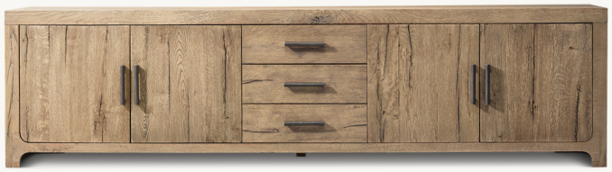 Front view of Davos Oak 4-Door Media Console With Drawers 
