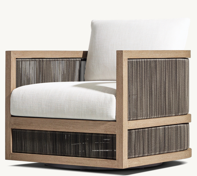 Three Quarter view of Capri Teak Swivel Lounge Chair 