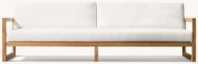 108" sofa shown in Natural Teak. Cushions (sold separately) shown in White Perennials® Performance Textured Linen Weave.