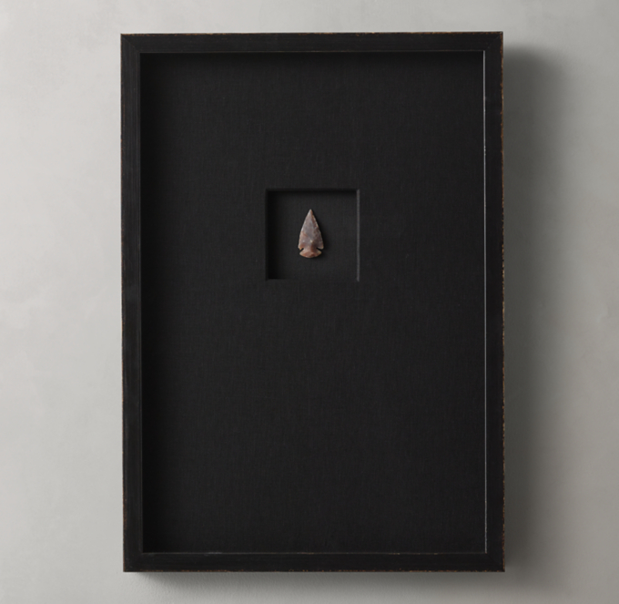 Hand-Carved Stone Arrowhead on Black Linen - Rectangular