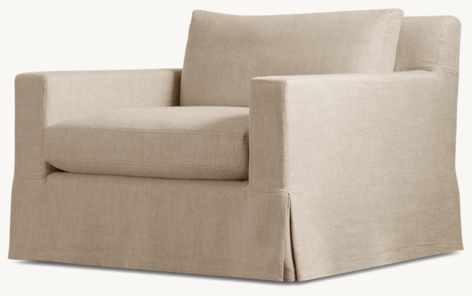 Belgian Slipcovered Track Arm Swivel Chair