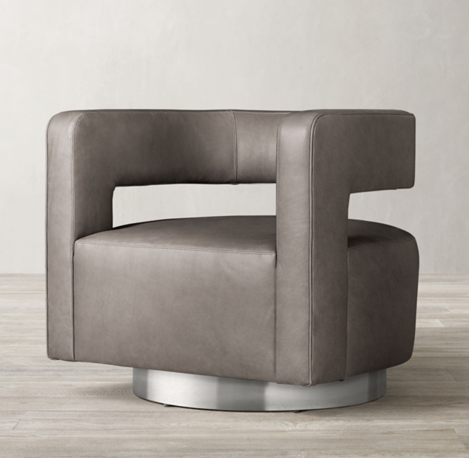 Drew Curved Leather Swivel Chair Metal Base