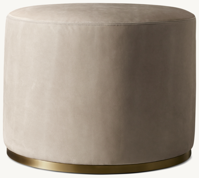 Rex Round Leather Ottoman - Metal Base