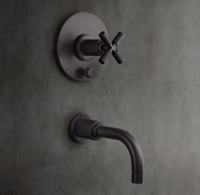 Lambeth Knurled Cross-Handle Balanced-Pressure Tub & Shower Valve & Trim Set with Bath Spout