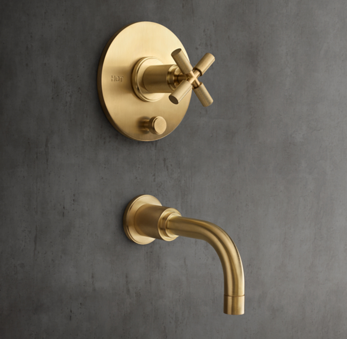 Lambeth Knurled Cross-Handle Balanced-Pressure Tub & Shower Valve & Trim Set with Bath Spout