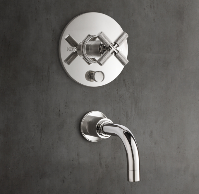 Lambeth Knurled Cross-Handle Balanced-Pressure Tub & Shower Valve & Trim Set with Bath Spout
