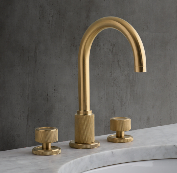 Three Quarter view of Lambeth Knurled Knob-Handle 8" Widespread Gooseneck Faucet 