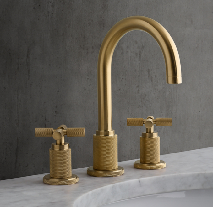 Three Quarter view of Lambeth Knurled Cross-Handle 8" Widespread Gooseneck Faucet 