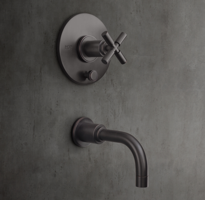 Lambeth Smooth Cross-Handle Balanced-Pressure Tub & Shower Valve & Trim Set With Bath Spout