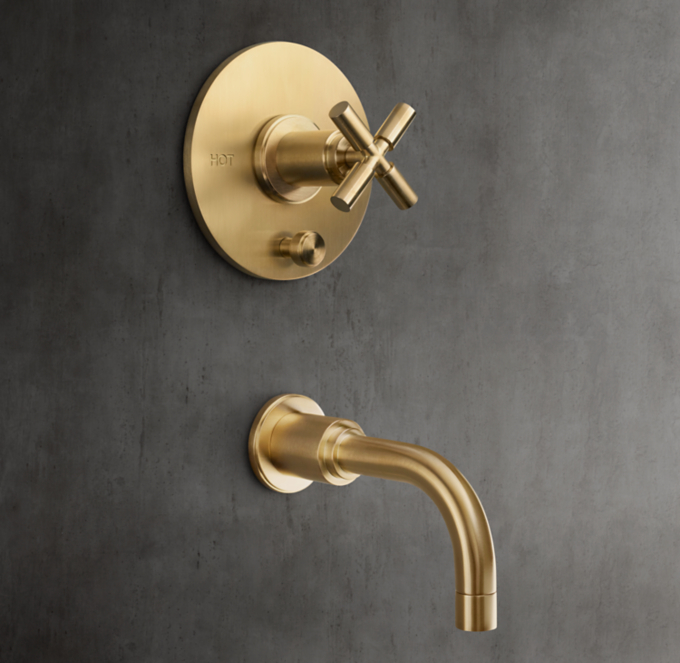 Lambeth Smooth Cross-Handle Balanced-Pressure Tub & Shower Valve & Trim Set With Bath Spout