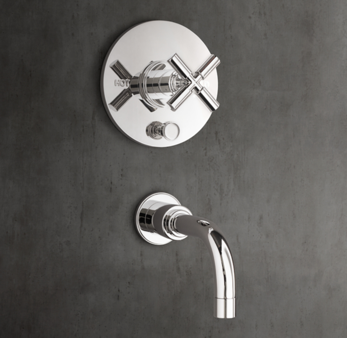 Lambeth Smooth Cross-Handle Balanced-Pressure Tub & Shower Valve & Trim Set With Bath Spout