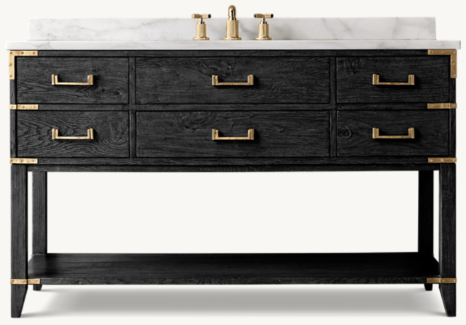 Front view of Cayden Campaign Single Extra-Wide Washstand With Corner Brackets 