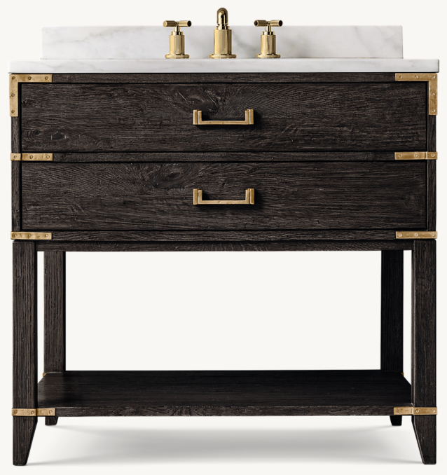 Front view of Cayden Campaign Single Washstand With Corner Brackets 