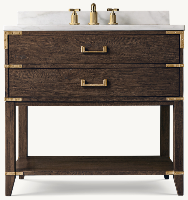 Front view of Cayden Campaign Single Washstand With Corner Brackets 
