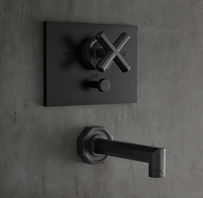 Lambeth Faceted Cross-Handle Balanced-Pressure Tub & Shower Valve & Trim Set with Bath Spout