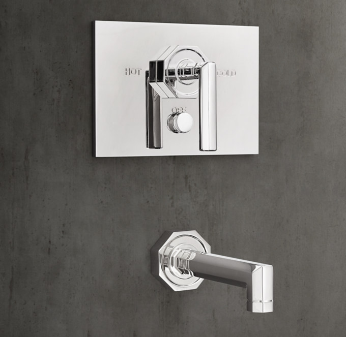 Lambeth Faceted Lever-Handle Balanced-Pressure Tub & Shower Valve & Trim Set with Bath Spout
