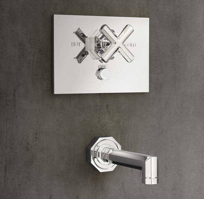 Lambeth Faceted Cross-Handle Balanced-Pressure Tub & Shower Valve & Trim Set with Bath Spout