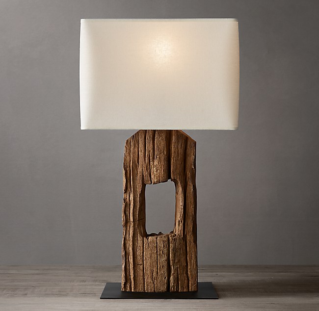 Weathered Wood Post Table Lamp, Recycled Wood Table Lamp