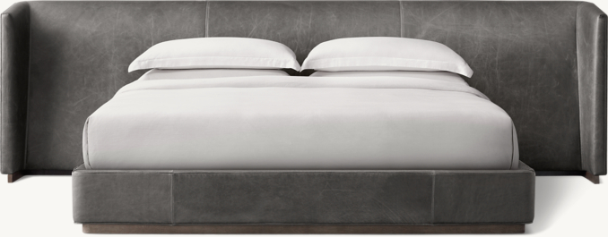 Front view of Alessa Leather Extended Shelter Platform Bed 