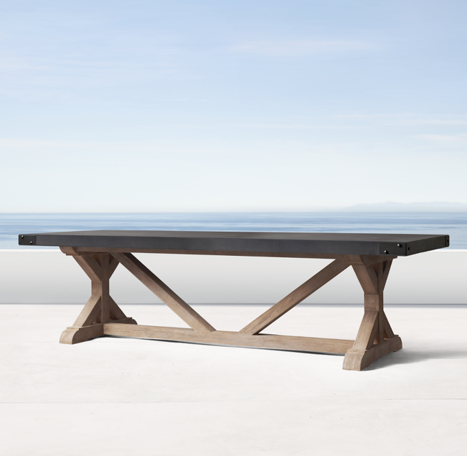 Belgian Trestle Concrete Teak Rectangular Dining Table