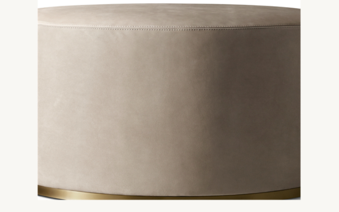 91cm ottoman shown in Italian Veneto Smoke with Brushed Brass finish.