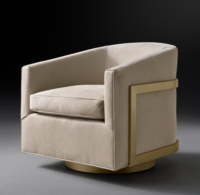 Reginald Leather Swivel Chair Metal Base