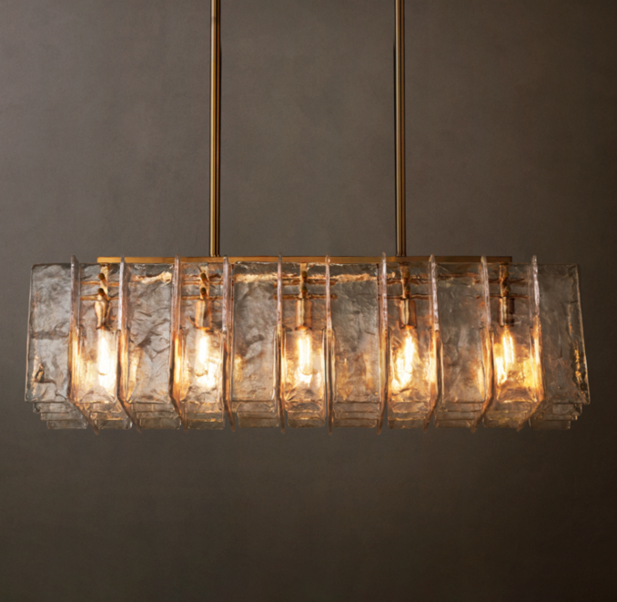 49" chandelier shown in Lacquered Burnished Brass.
