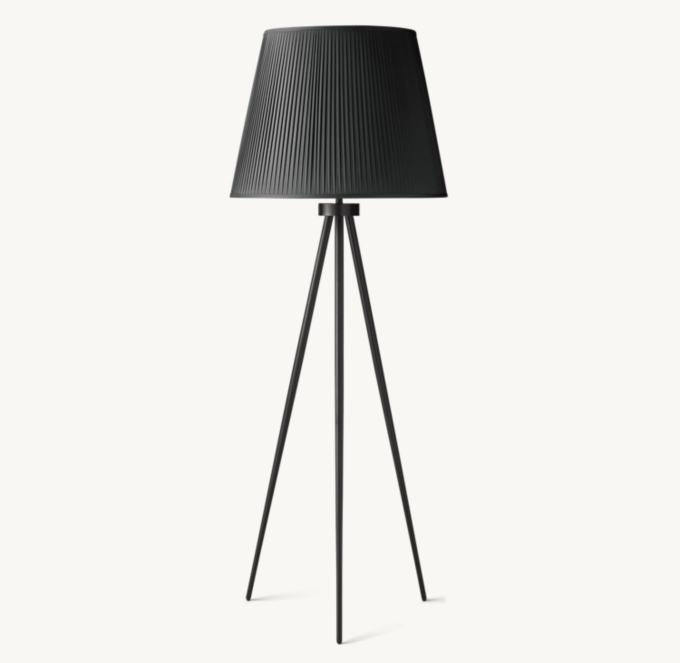 Reed Black Pleated Silk Shade Floor Lamp