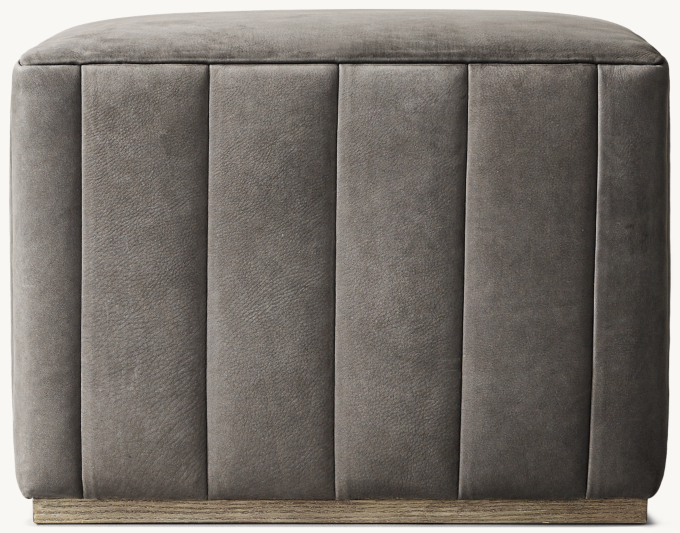 Rex Channel-Tufted Rectangular Leather Ottoman - Oak Base