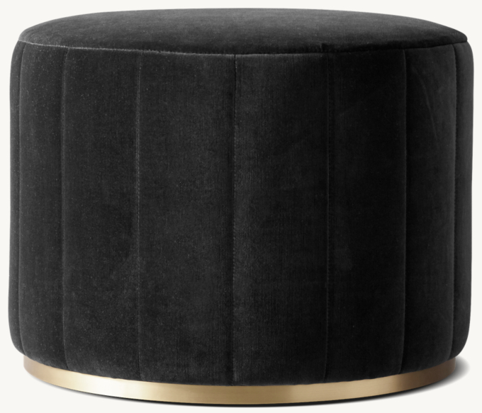 Rex Channel-Tufted Round Ottoman - Metal Base