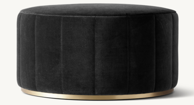 36&#34; ottoman shown in Black Vintage Velvet with Brushed Brass finish.