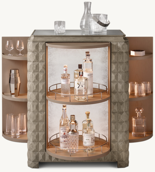Italian Geometric Oak Bar Cabinet 