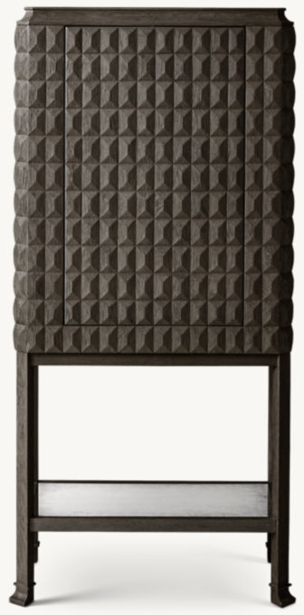 Italian Geometric Oak Tall Bar Cabinet
