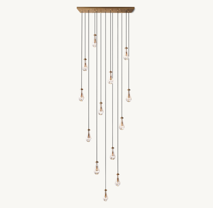 Shown in Vintage Brass with long cord length set for 20&#39; ceiling height.