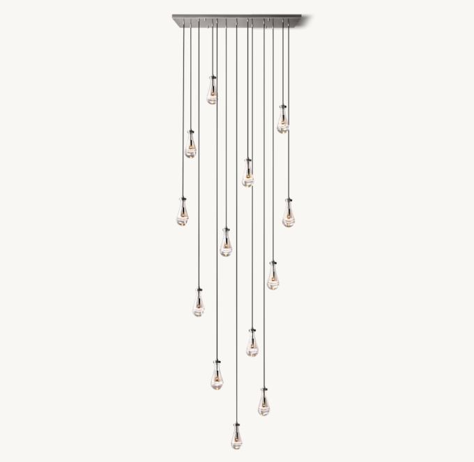 Shown in Satin Nickel with long cord length set for 20&#39; ceiling height.