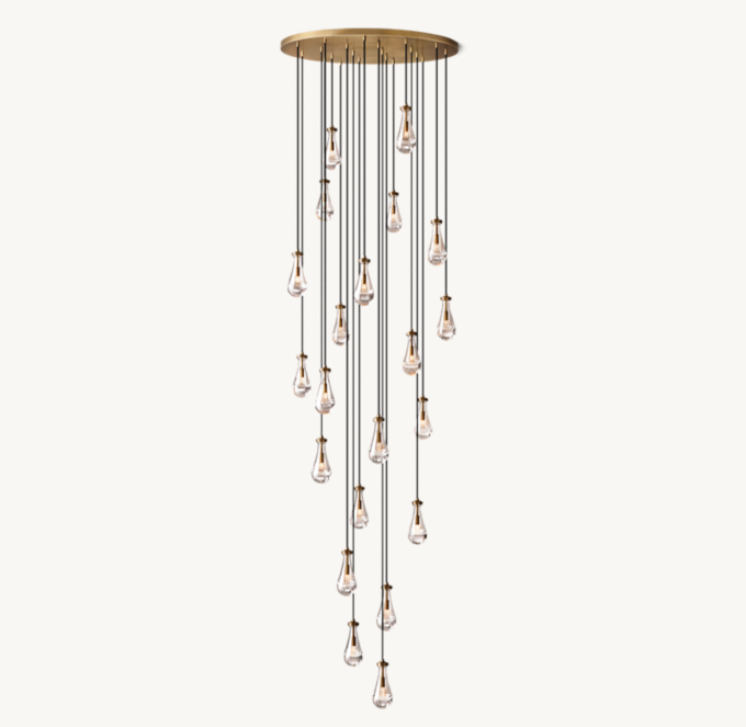 Shown in Vintage Brass with long cord length set for 610cm ceiling height.