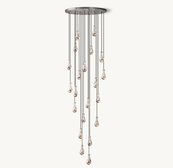 Shown in Satin Nickel with long cord length set for 20&#39; ceiling height.