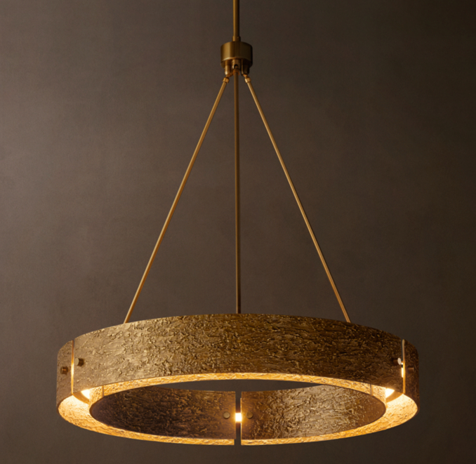 91cm chandelier shown in Lacquered Burnished Brass.