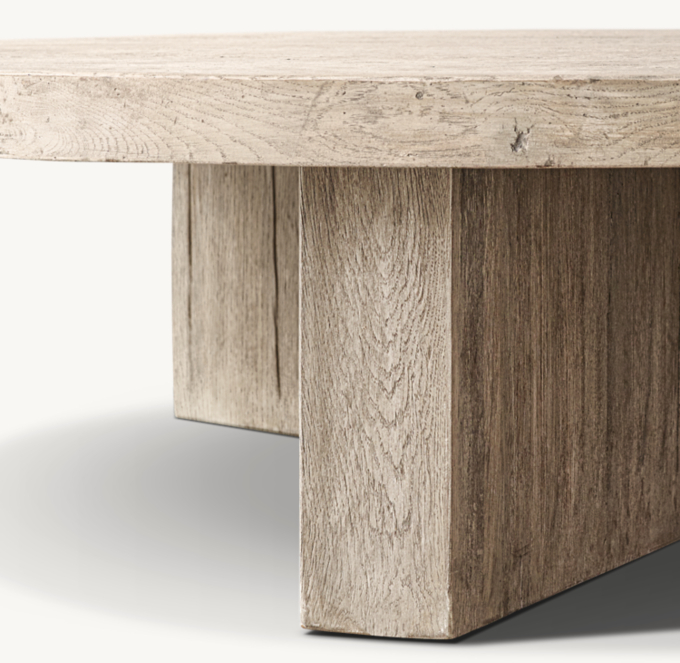 Reclaimed Oak Plank Round Coffee Table RH TEEN