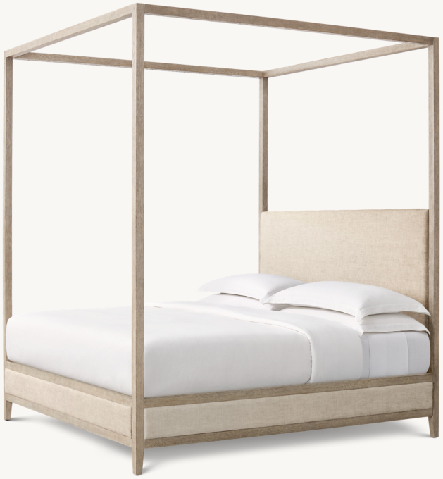 French Contemporary Fabric Panel Canopy Bed