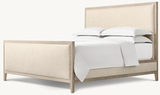 French Contemporary Fabric Panel Bed with Footboard