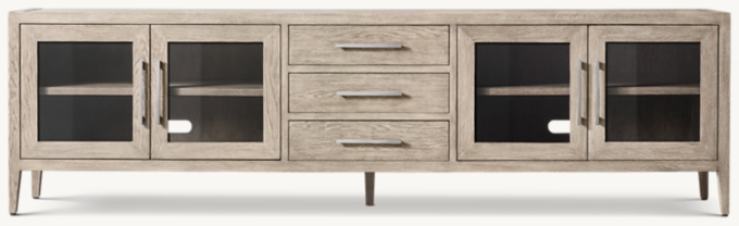 French Contemporary Glass 4-door Media Console With Drawers
