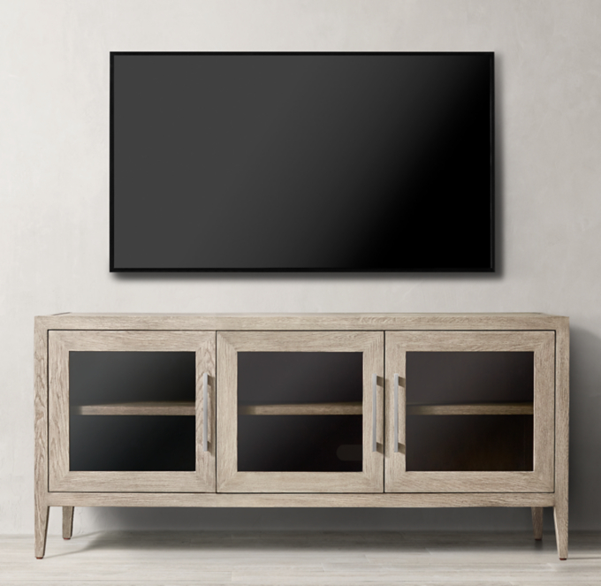 French Contemporary Glass TripleDoor Media Console