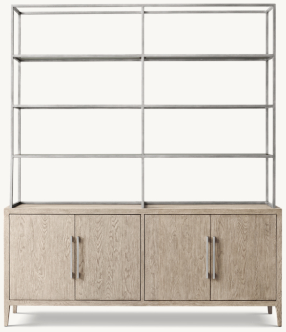 French Contemporary 4-Door Open Sideboard & Hutch